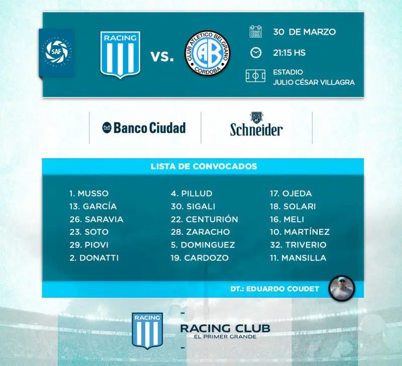 Lista de convocados ante Belgrano