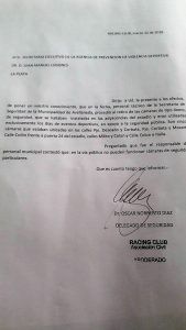 Comunicado de Racing.