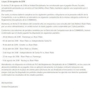 Carta de la Conmebol.