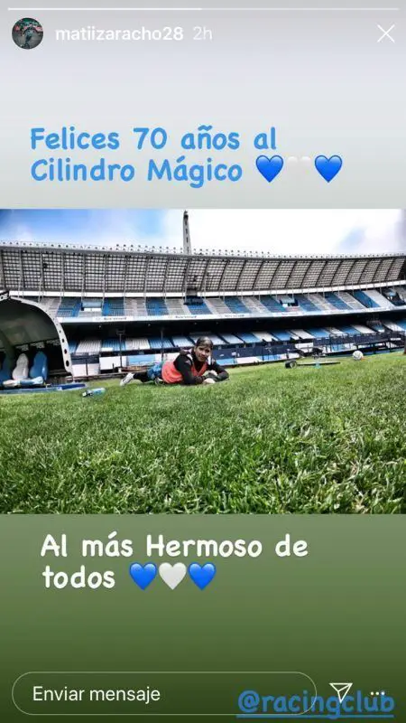 Zaracho, de Racing, saludó al Cilindro.