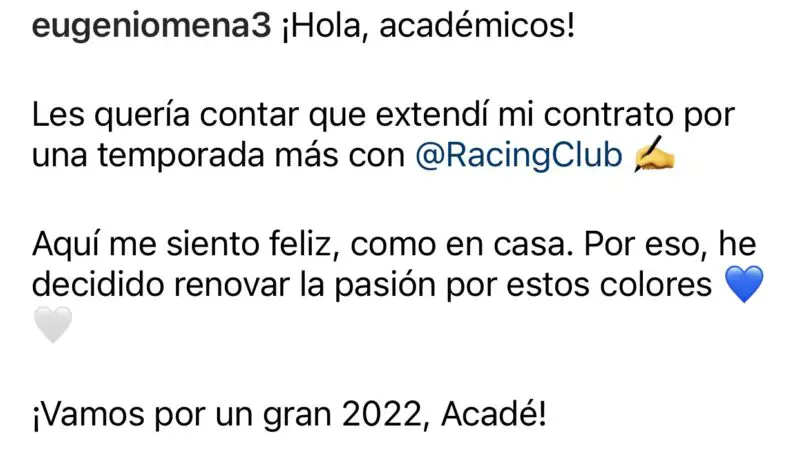 Racing, Mena, contrato.