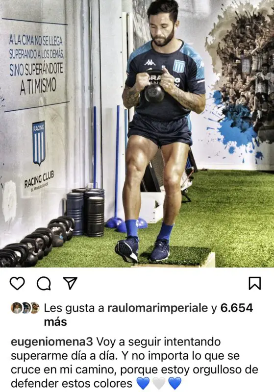 Racing Mena mensaje lesión