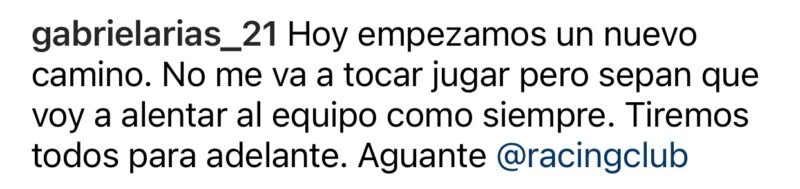 Racing, Arias, mensaje.