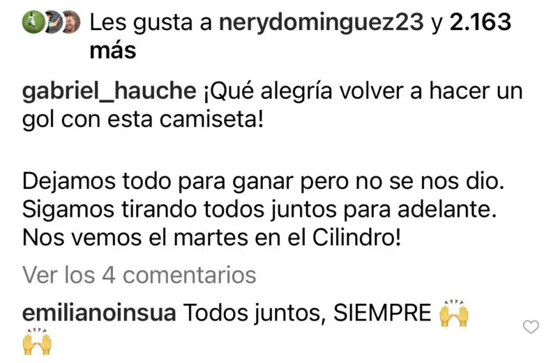 Racing, Hauche, mensaje.