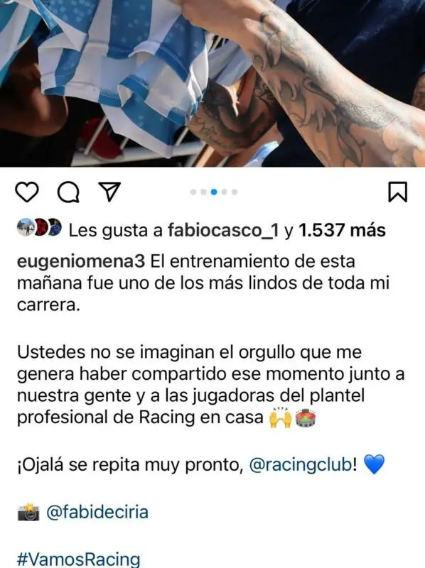 Mena y su emoción en Racing