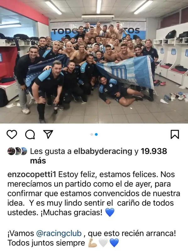 Racing Copetti mensaje clásico