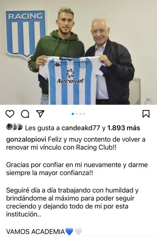 Racing Piovi mensaje