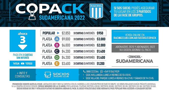 Racing Copa Sudamericana Entradas