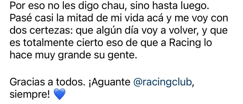 Racing Nacho Galván despedida