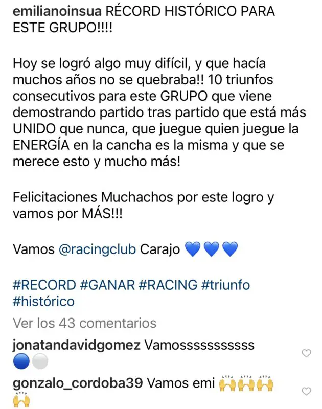 Racing Patronato racha mensajes