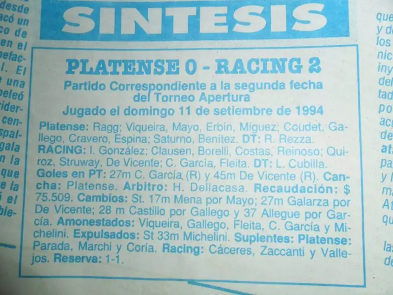 Racing Platense visitante