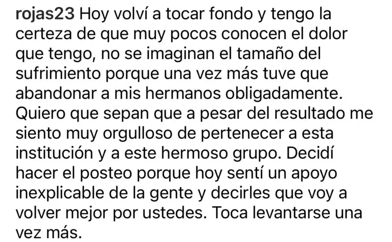 Racing Rojas lesión mensaje