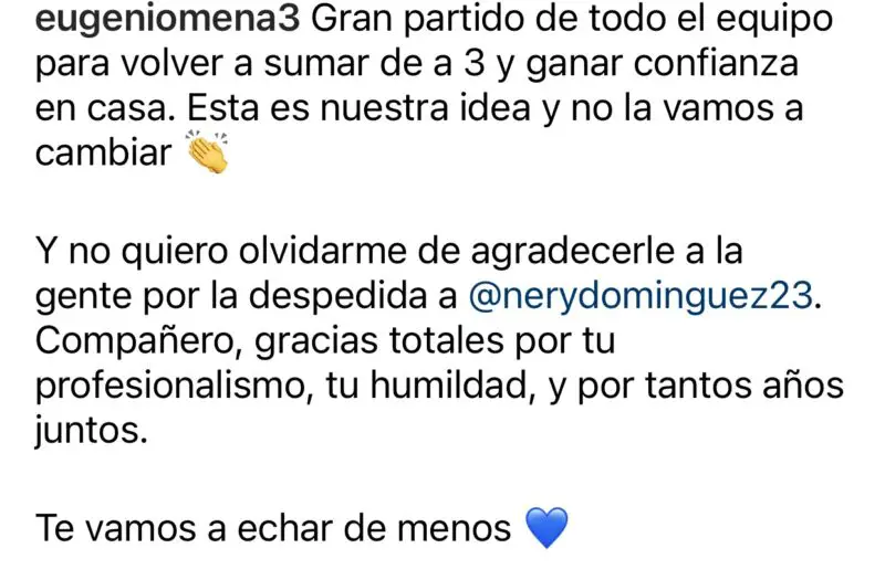 Racing Mena Nery mensaje