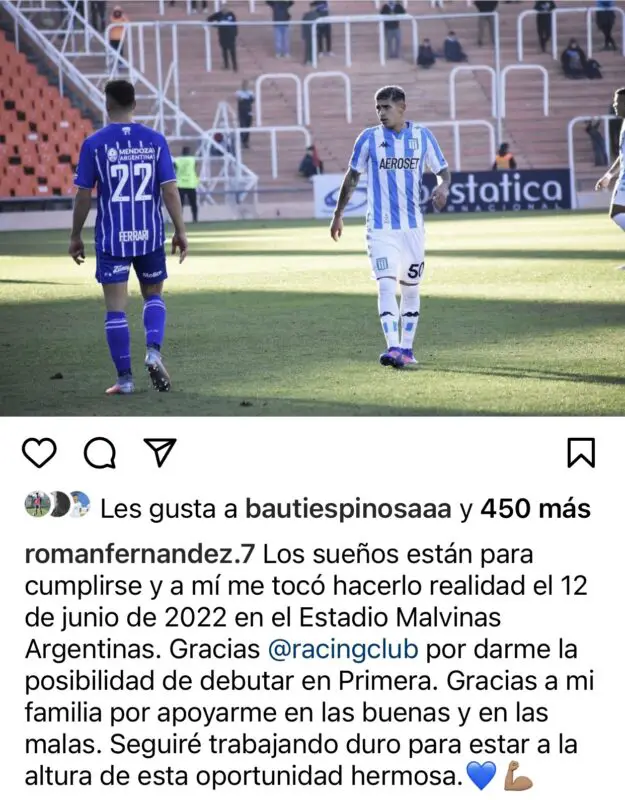 Racing Román Fernández mensaje