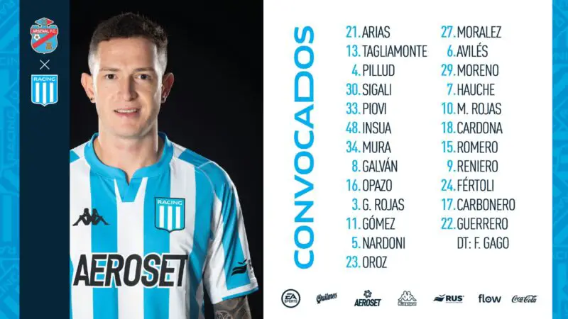 Racing Arsenal formaciones árbitro