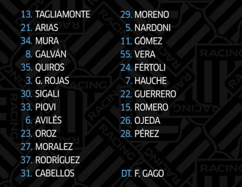 Racing Colón formaciones árbitro y TV