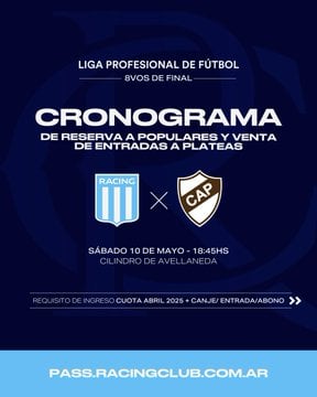 Cambio en las entradas de Racing con Platense para los octavos