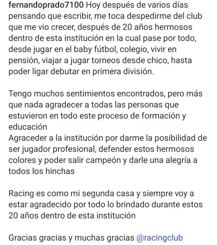 Racing Prado despedida
