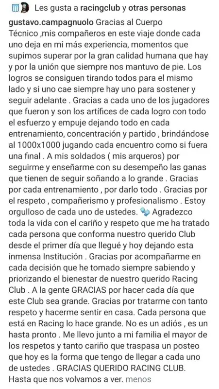 Racing Campagnuolo despedida 