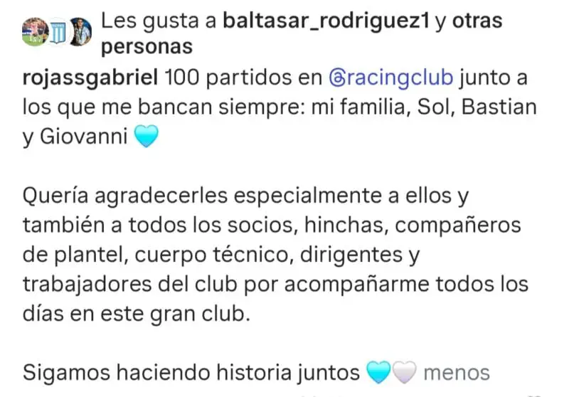 Racing Gabriel Rojas partidos
