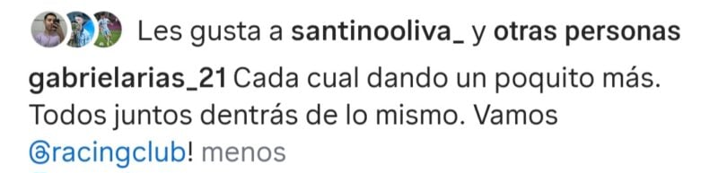 Racing Arias mensaje lesión
