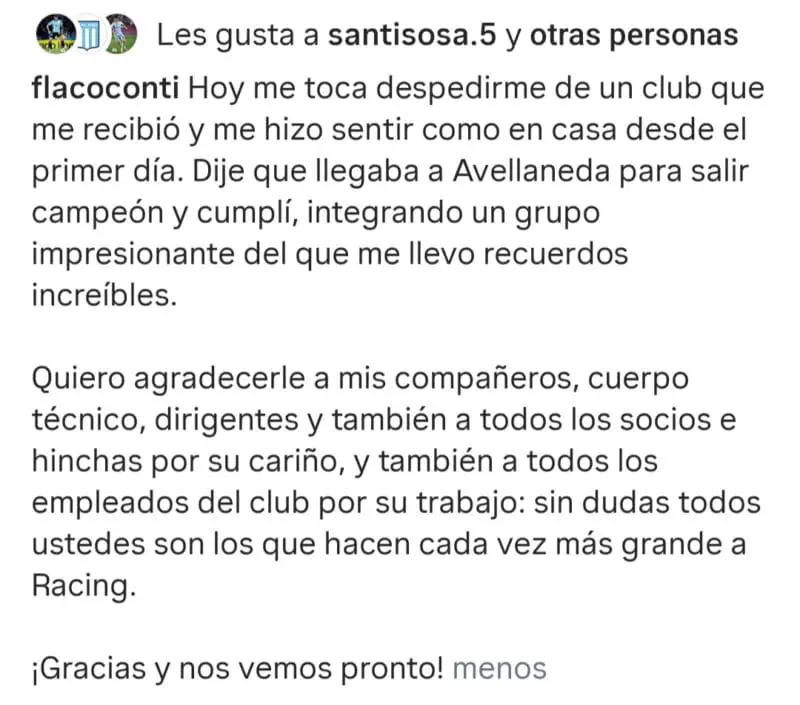 Racing Conti despedida