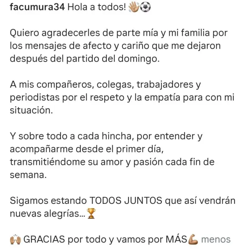 Racing Mura mensaje