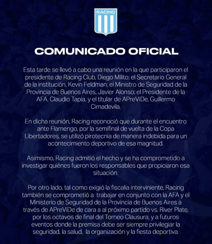 Racing con River hinchas Aprevide