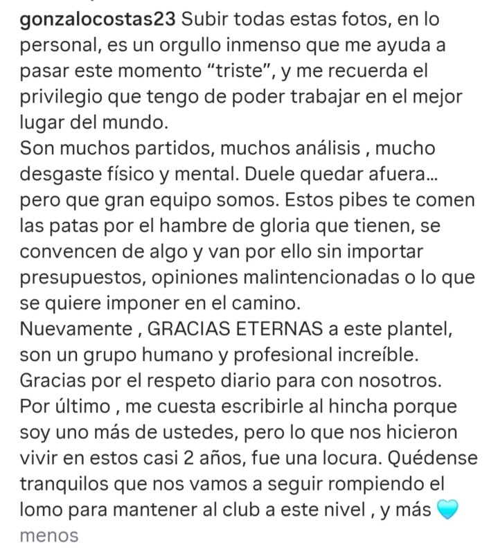 Gonzalo Costas en Racing mensaje