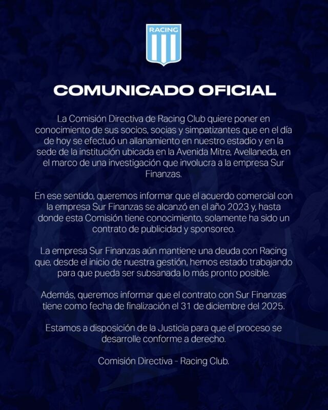 Racing allanaminento Sur Finanzas