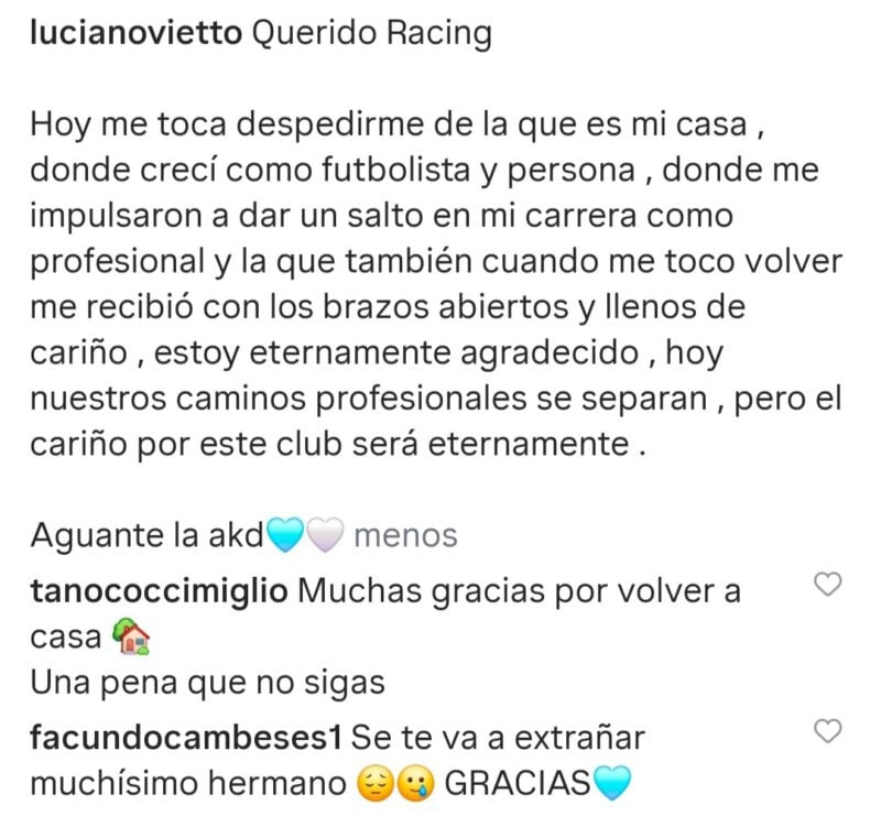 Vietto despedida Racing