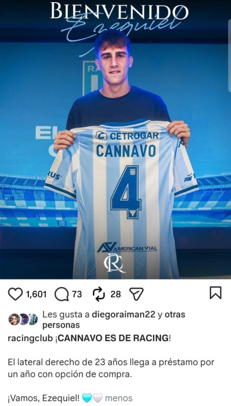 Cannavo refuerzo Racing 