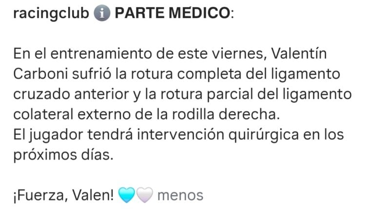 Carboni Racing lesión