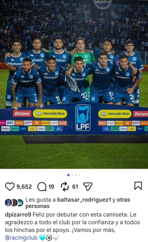 Pizarro en Racing mensaje