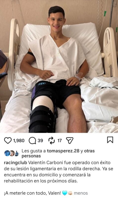 Carboni operado Racing lesión