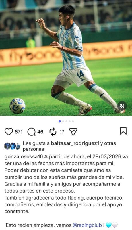 Gonzalo Soaa Racing juvenil debut 